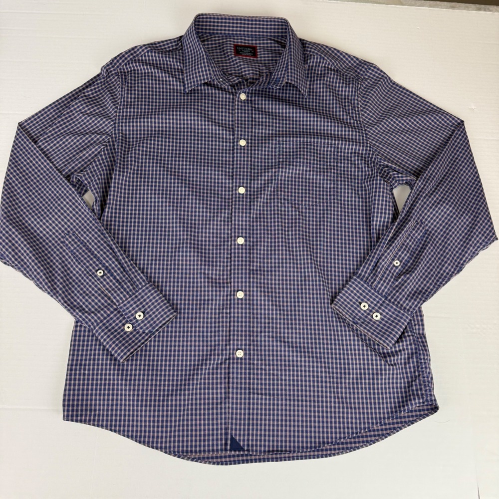 UNTUCKit Larkin Slim Fit Navy Plaid Performance Shirt XL Long Sleeve Stretch